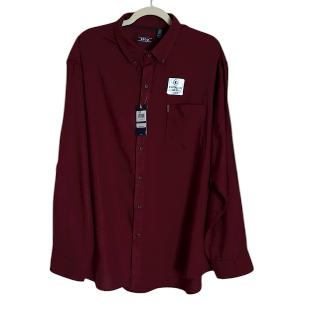 IZOD Men's Burgundy Button Up Collared Shirt. Size XXL. NWT